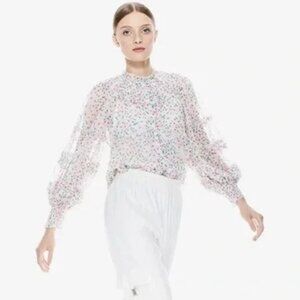 Alice + Olivia Margery Ruffle Tiered Floral Blouse XS $395